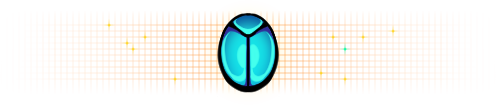 a banner image. a faint orange grid is pinned with several glowing dots representing stars. on the left side is a depiction of the Scutum constellation, and on the right is the Musca constellation. in the centre is a large, oval symbol that resembles a beetle's wingcases